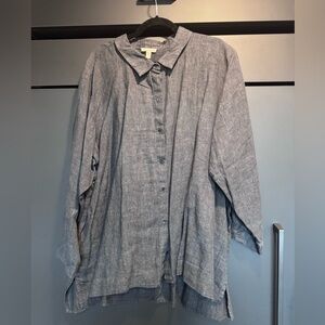 Eileen Fisher Gray Button-Down Linen Shirt